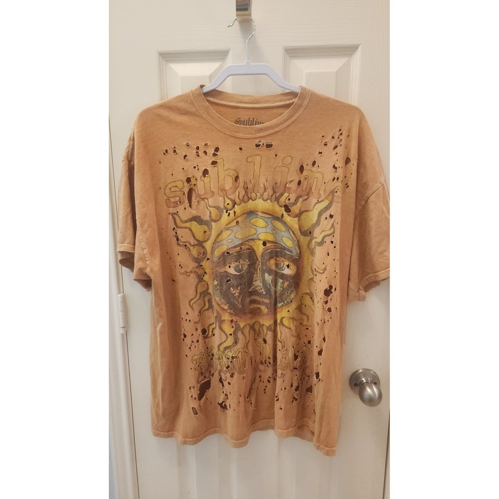 Sublime Graphic T-Shirt Mens Small/Medium Orange Distressed Sun Band Tee Cotton